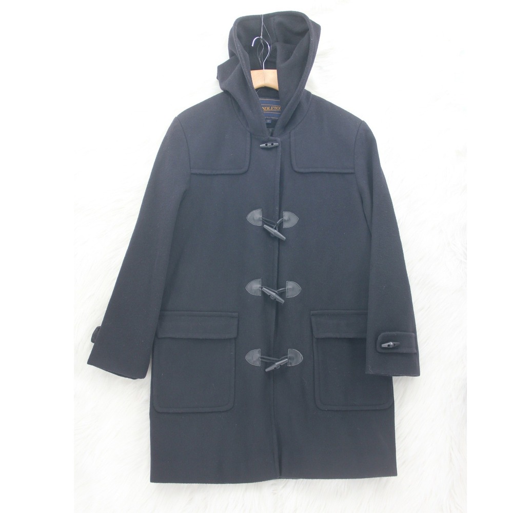 Pendleton Women's Black Merino Wool Toggle Pea Coat Long 6P Petite Made In USA